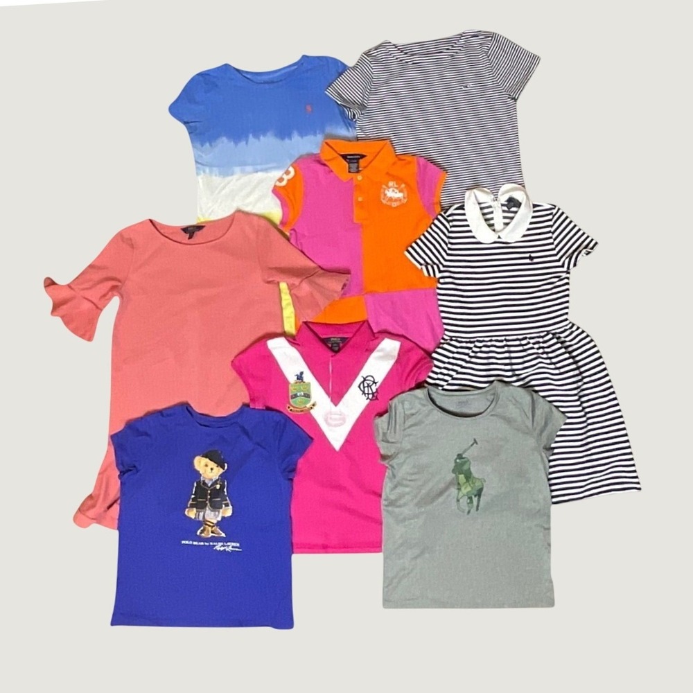 Girls Lot 8pc Polo Ralph Lauren Vineyard Vines Dresses, Polo & Tees, Size Large